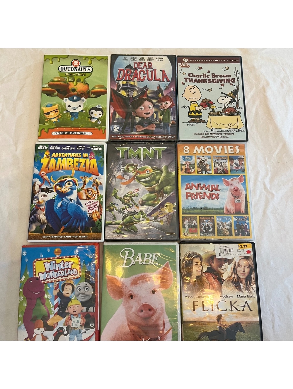 New Kids & Family DVD Lot of 9 – Disney, TMNT, Charlie Brown, Babe, Flicks